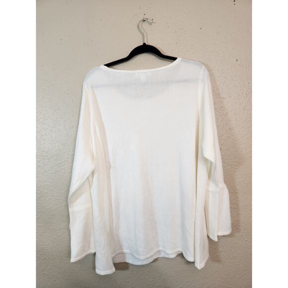 Roz & Ali Women's White Tie Bell Long‎ Sleeve Scoop Neck Sweater Size 3X NWT - Picture 2 of 8